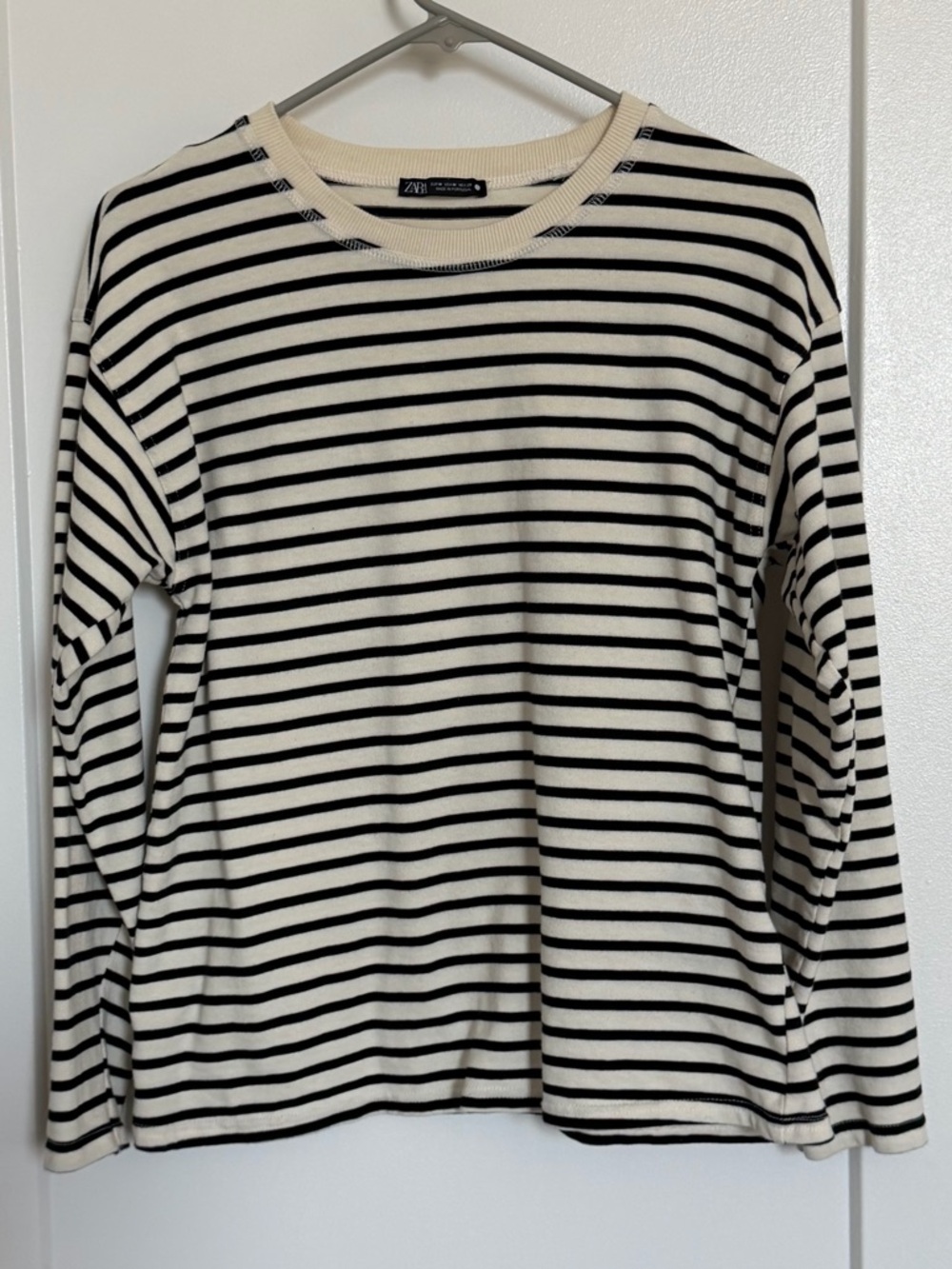 Zara Striped Crewneck Top - Black & Cream